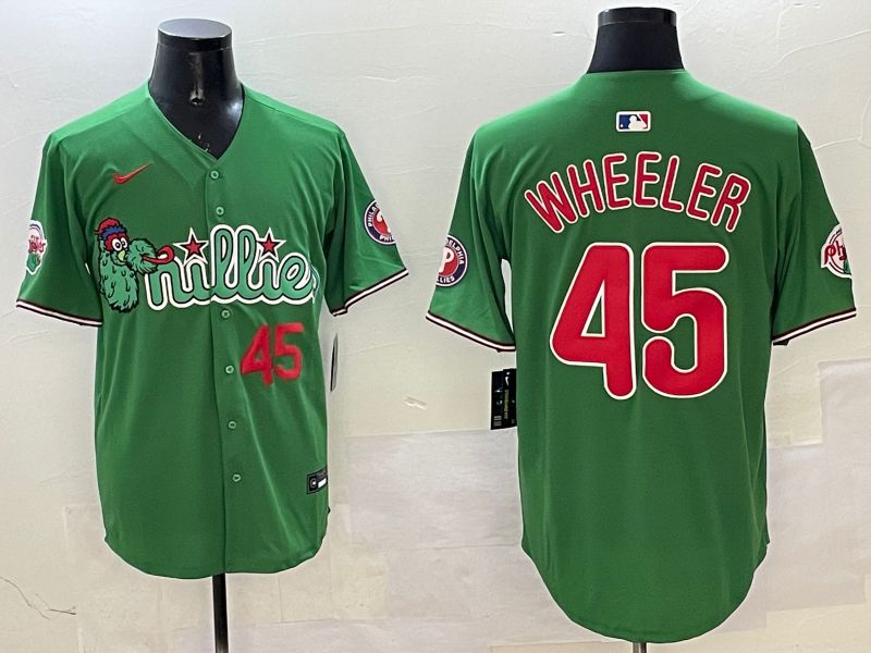 Men Philadelphia Phillies #45 Wheeler Green Three generations Joint Name Game 2025 Nike MLB Jersey style 5
